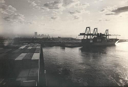 World Trade Center - View from New Jersey Container piers.Dart Europe ship en-route to Antwerp©